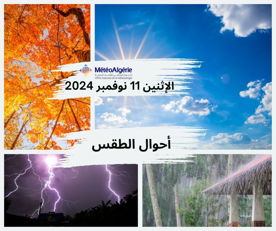 الديوان الوطني للأرصاد الجوية يعلن حالة الطقس الاثنين 11 نوفمبر 2024